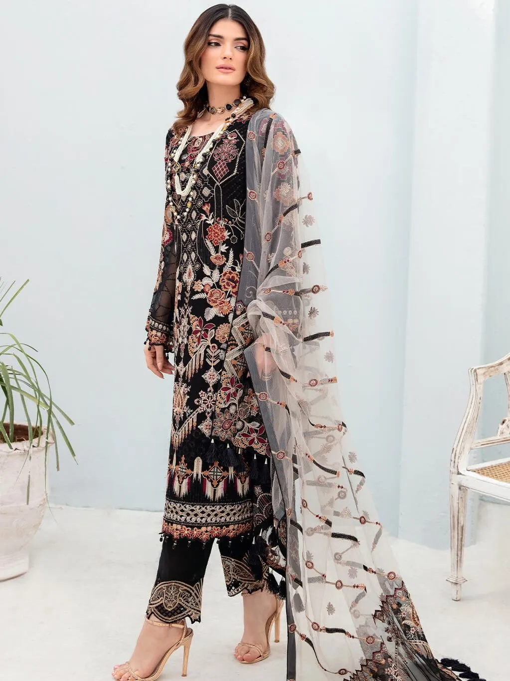 Ramsha Chevron Vol-07 Embroidered Chiffon Unstitched 3Pc Suit A-707