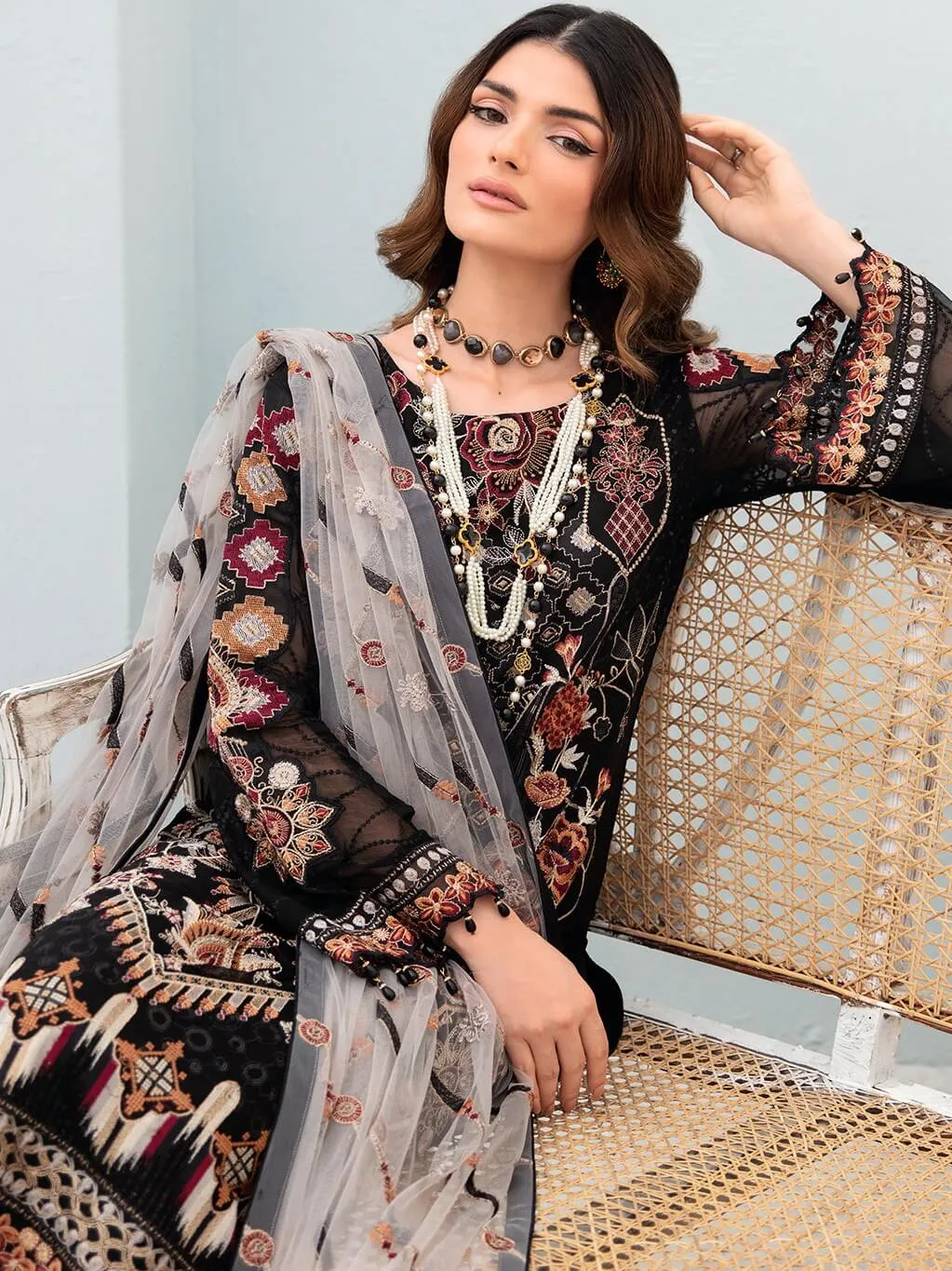 Ramsha Chevron Vol-07 Embroidered Chiffon Unstitched 3Pc Suit A-707