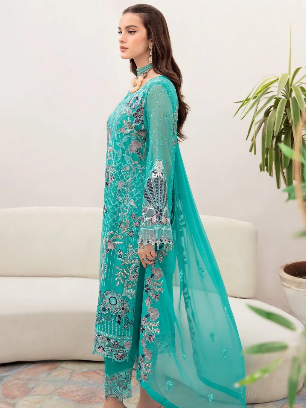 Ramsha Chevron Vol-07 Embroidered Chiffon Unstitched 3Pc Suit A-708