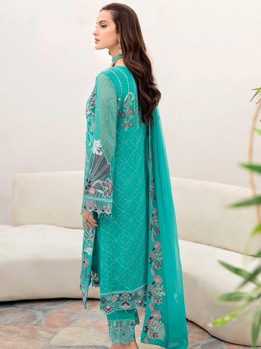 Ramsha Chevron Vol-07 Embroidered Chiffon Unstitched 3Pc Suit A-708