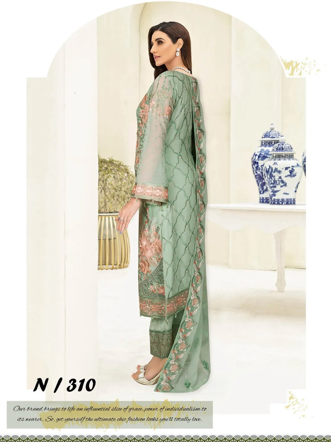 Ramsha Nayab Embroidered Chiffon Unstitched 3 Piece Suit N-310