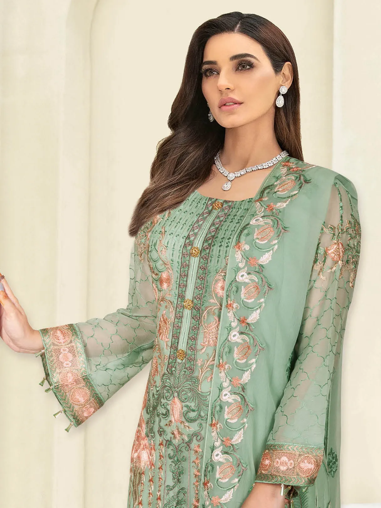 Ramsha Nayab Embroidered Chiffon Unstitched 3 Piece Suit N-310