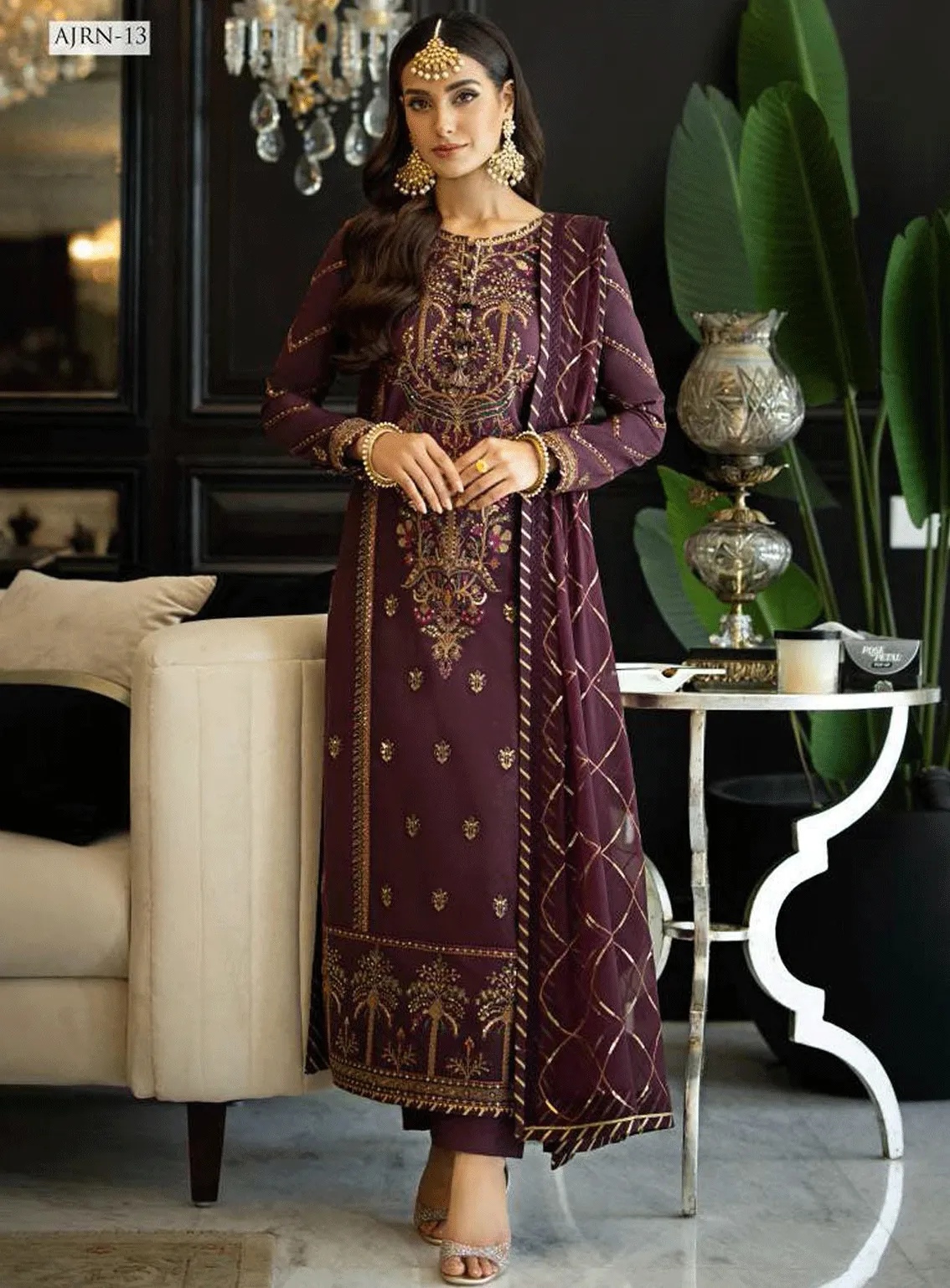 Rang-E-Noor By Asim Jofa Embroidered Lawn Silk Unstitched 3 Piece Suit - AJRN-13