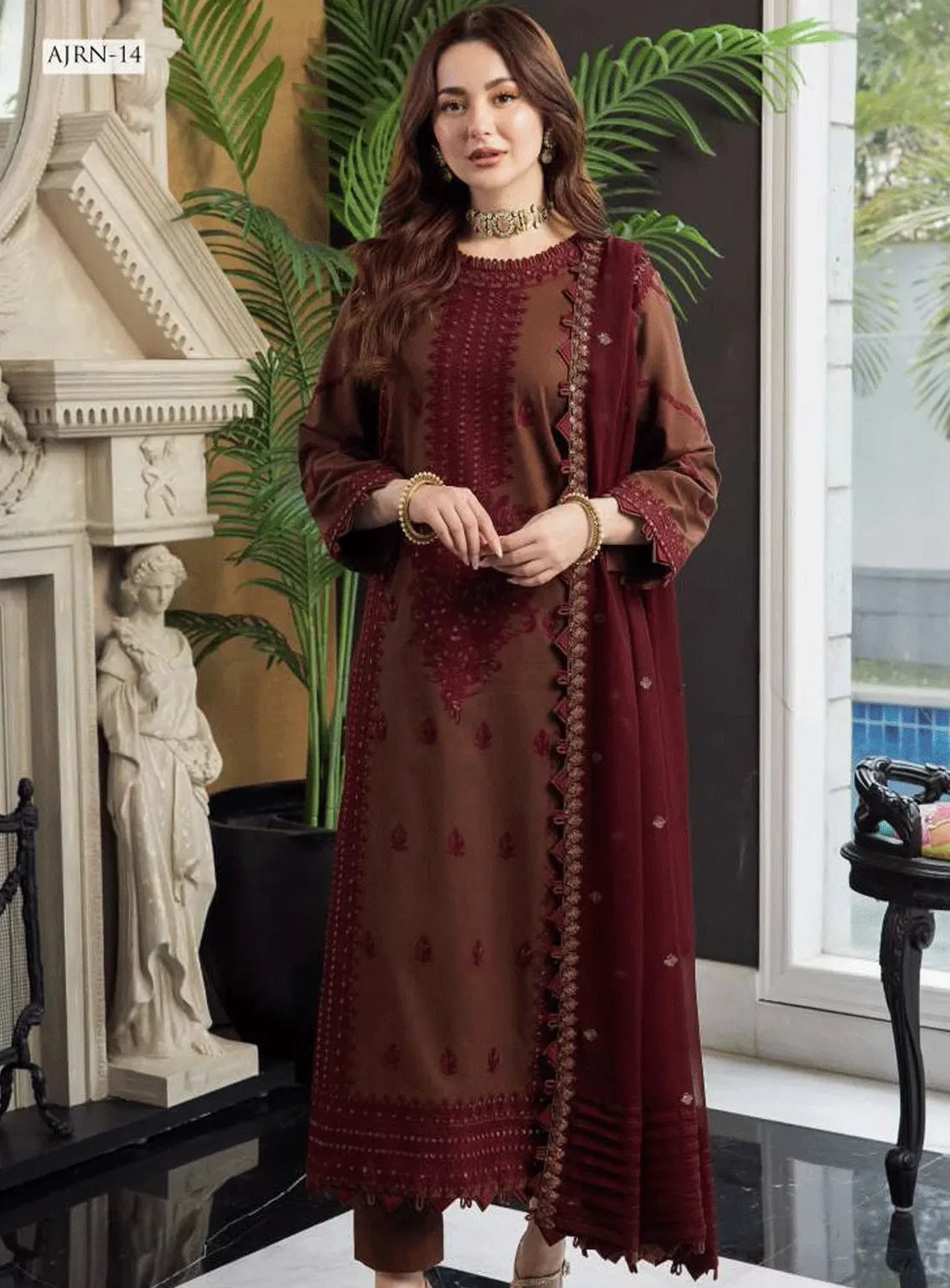 Rang-E-Noor By Asim Jofa Embroidered Lawn Silk Unstitched 3 Piece Suit - AJRN-14