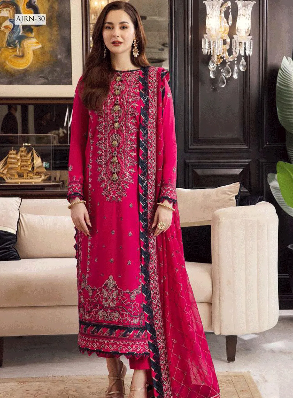 Rang-E-Noor By Asim Jofa Embroidered Lawn Silk Unstitched 3 Piece Suit - AJRN-30