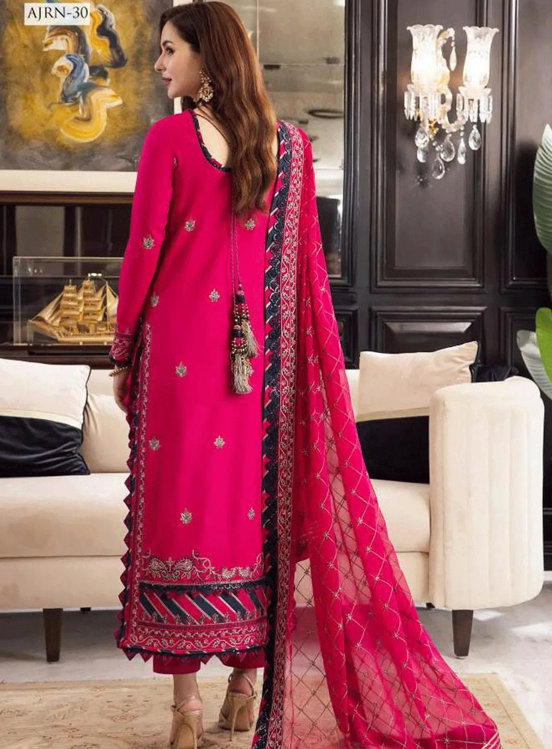 Rang-E-Noor By Asim Jofa Embroidered Lawn Silk Unstitched 3 Piece Suit - AJRN-30