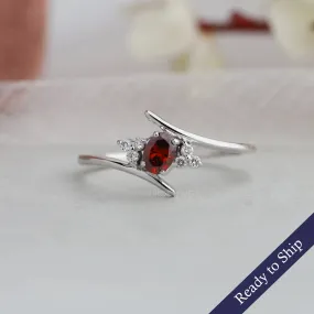 Red Oval Bypass Setting Dainty Ring