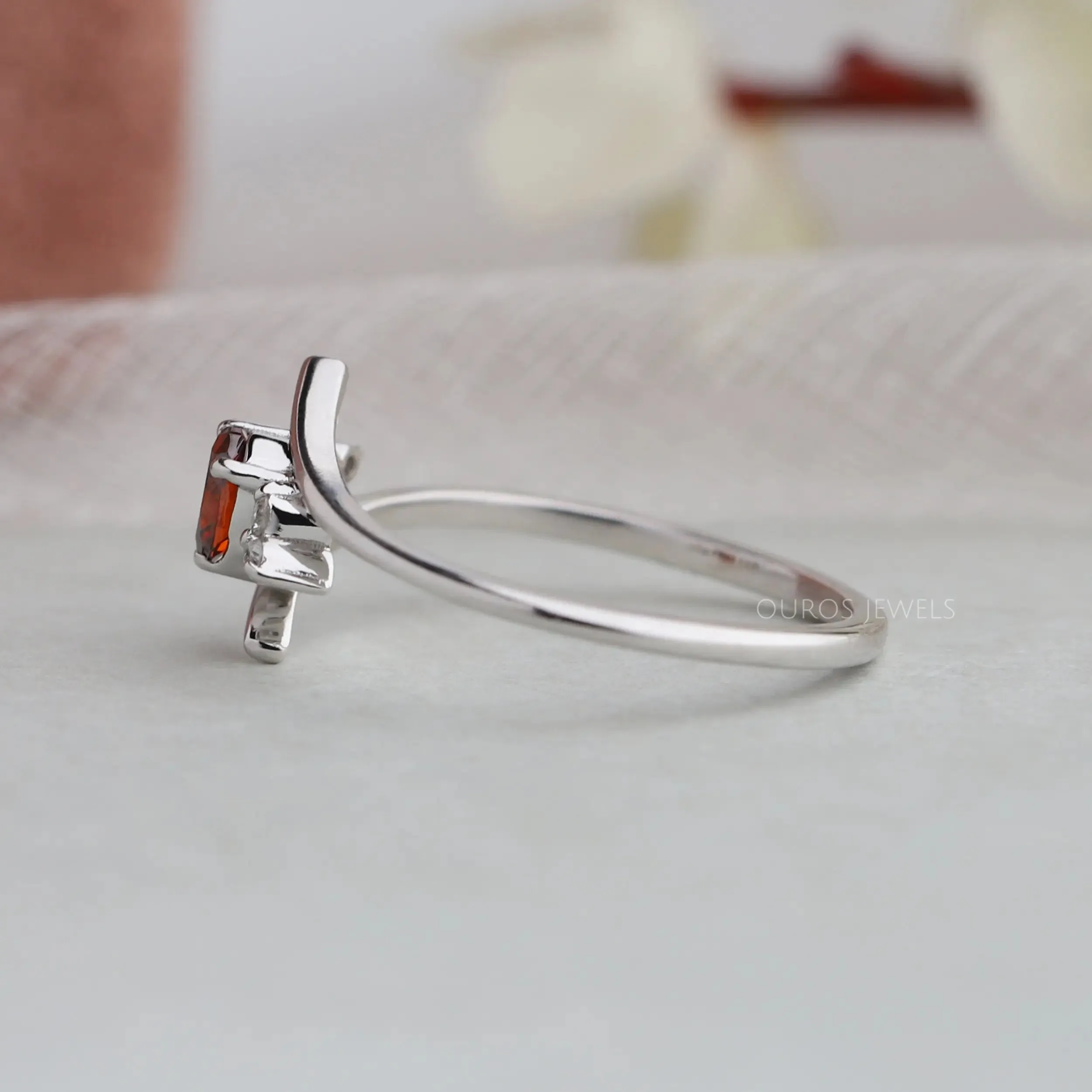 Red Oval Bypass Setting Dainty Ring