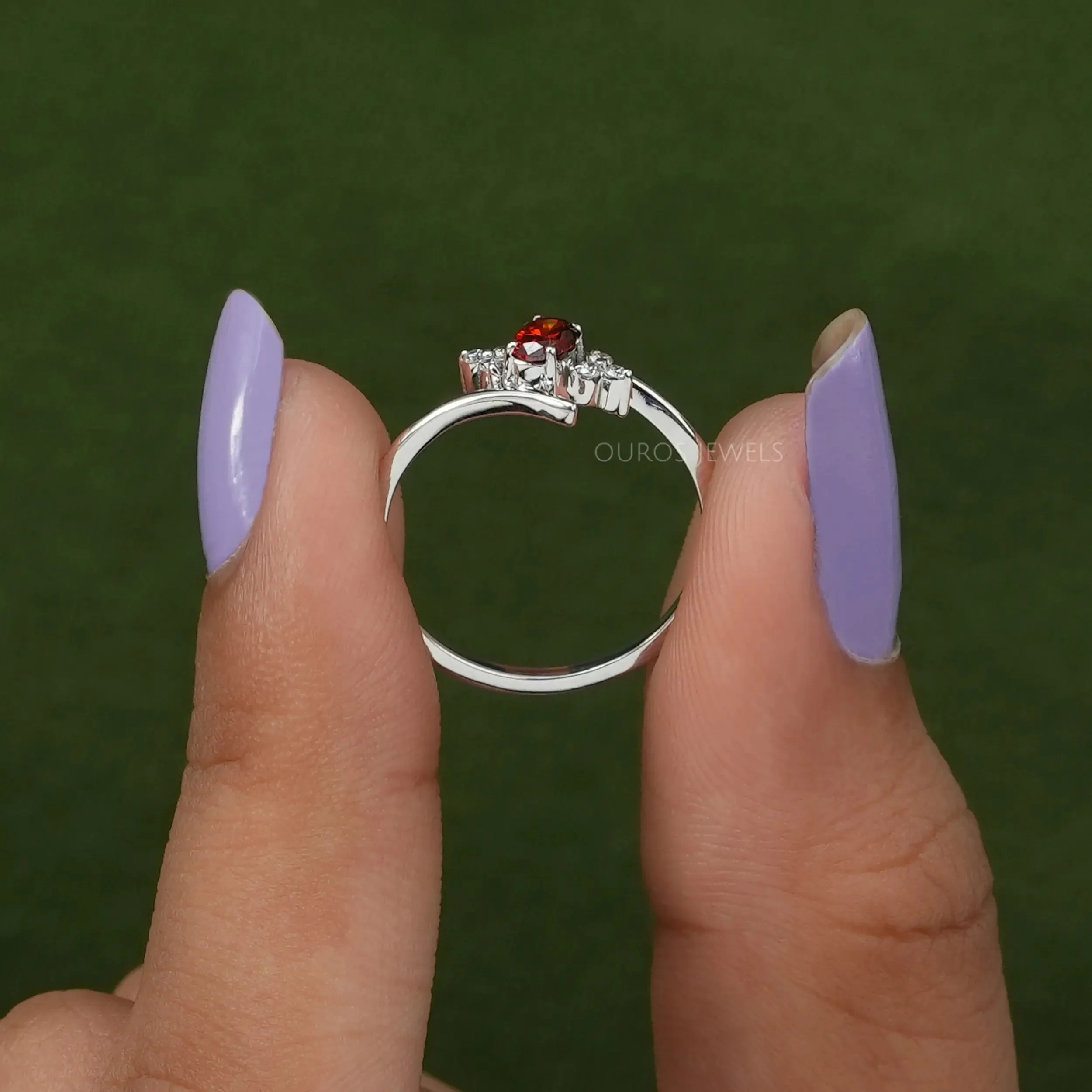 Red Oval Bypass Setting Dainty Ring