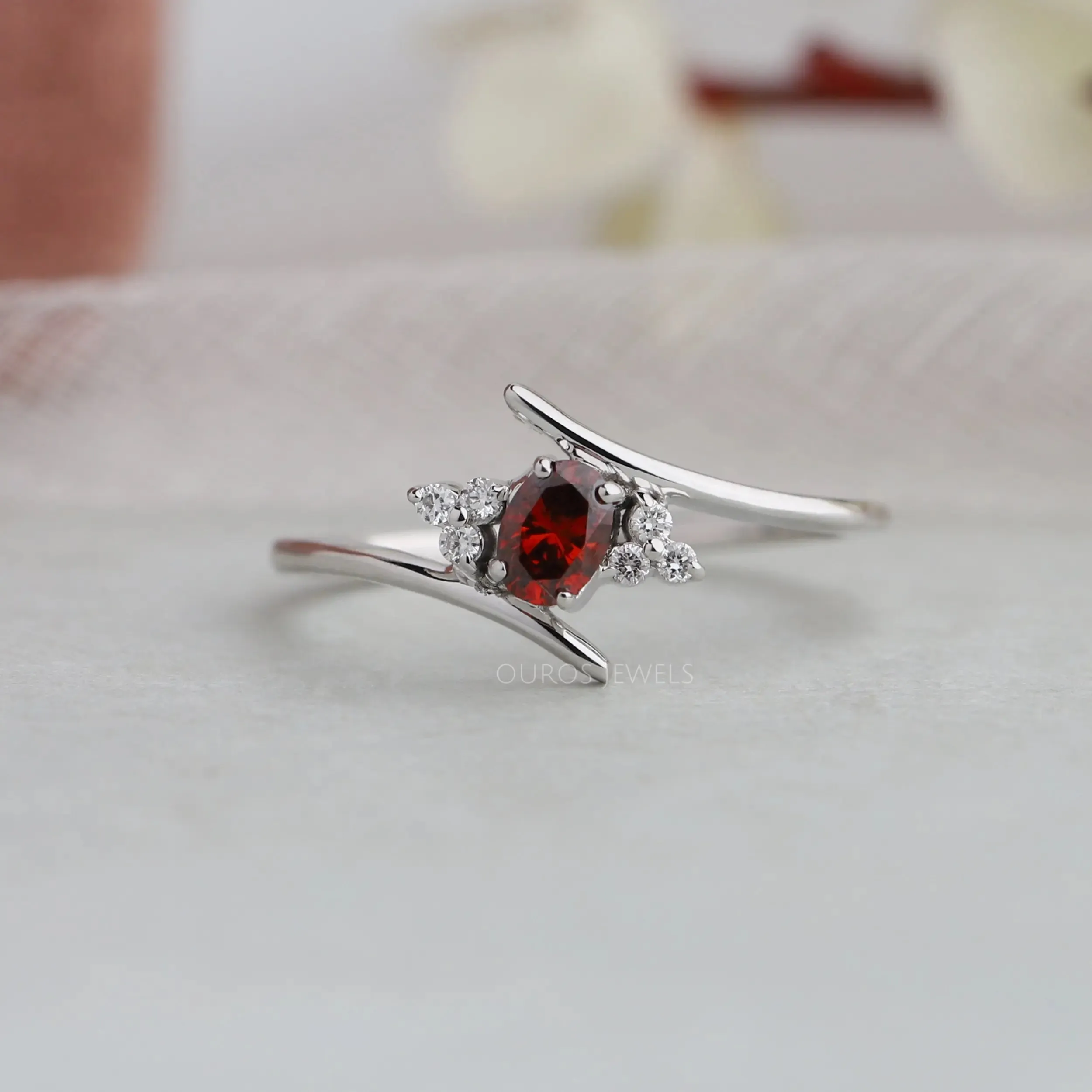 Red Oval Bypass Setting Dainty Ring