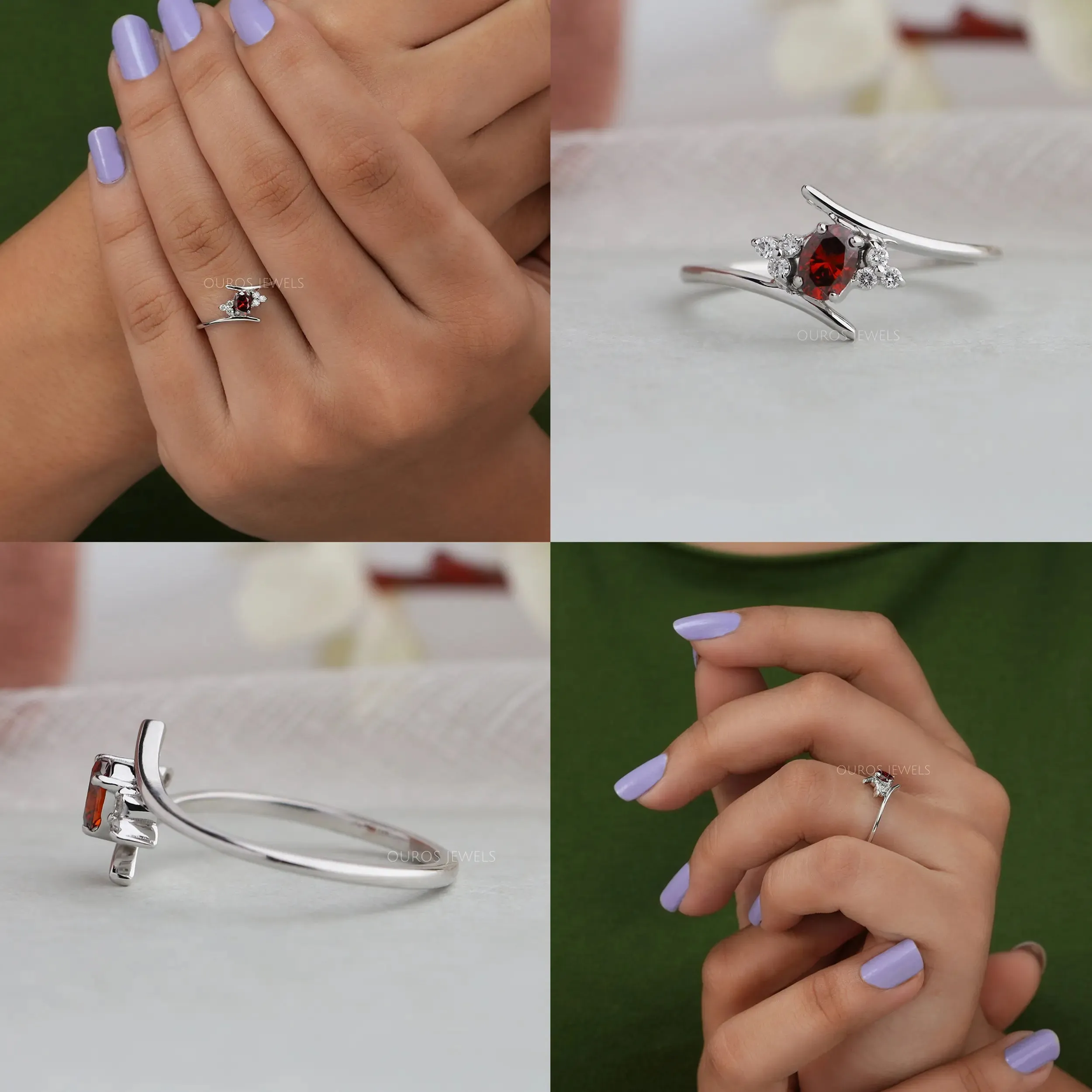 Red Oval Bypass Setting Dainty Ring