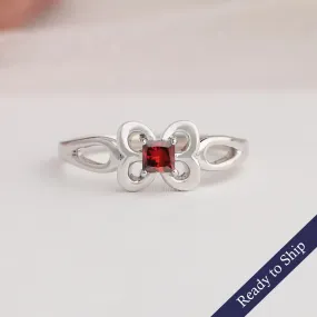 Red Princess Cut Butterfly Shape Dainty Ring