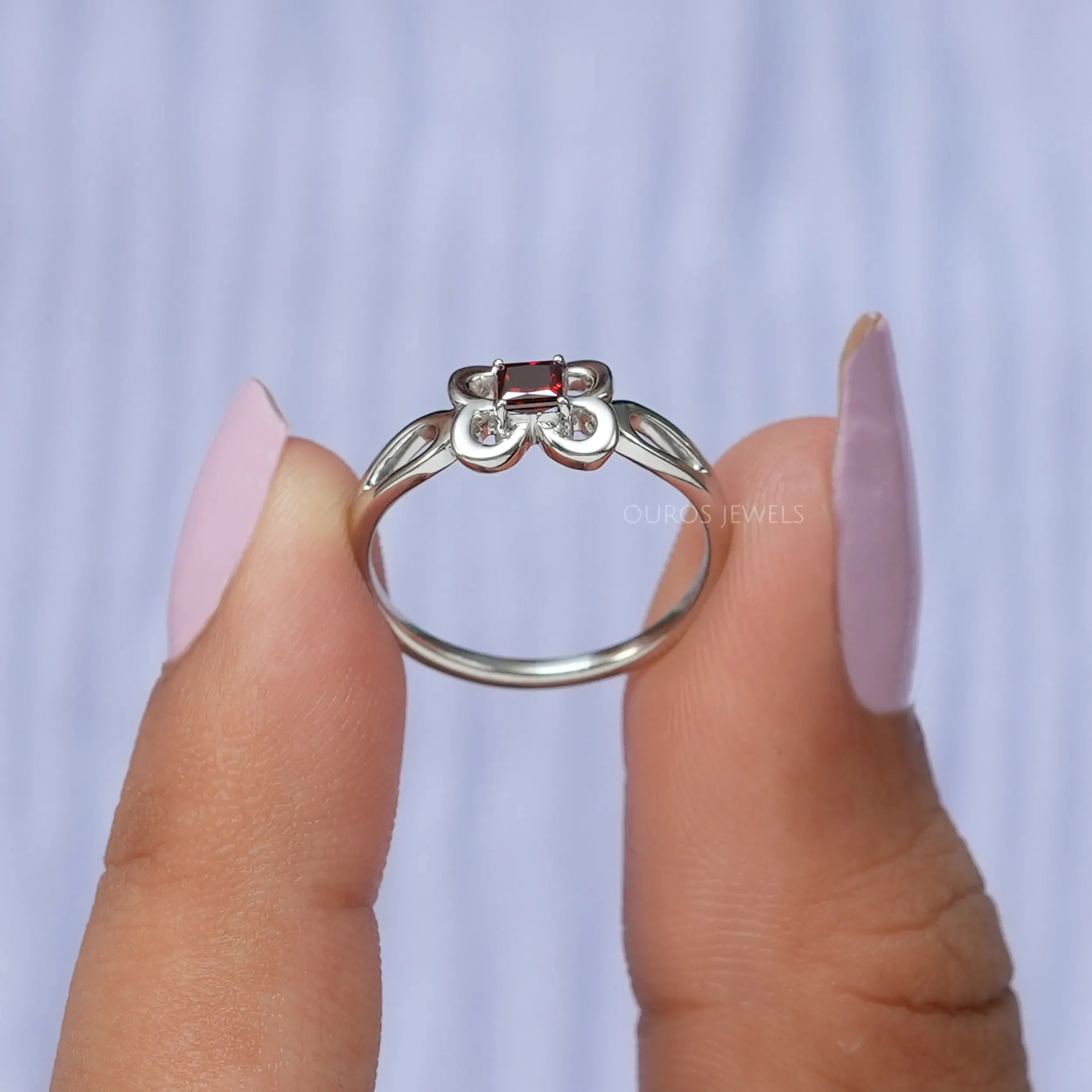 Red Princess Cut Butterfly Shape Dainty Ring