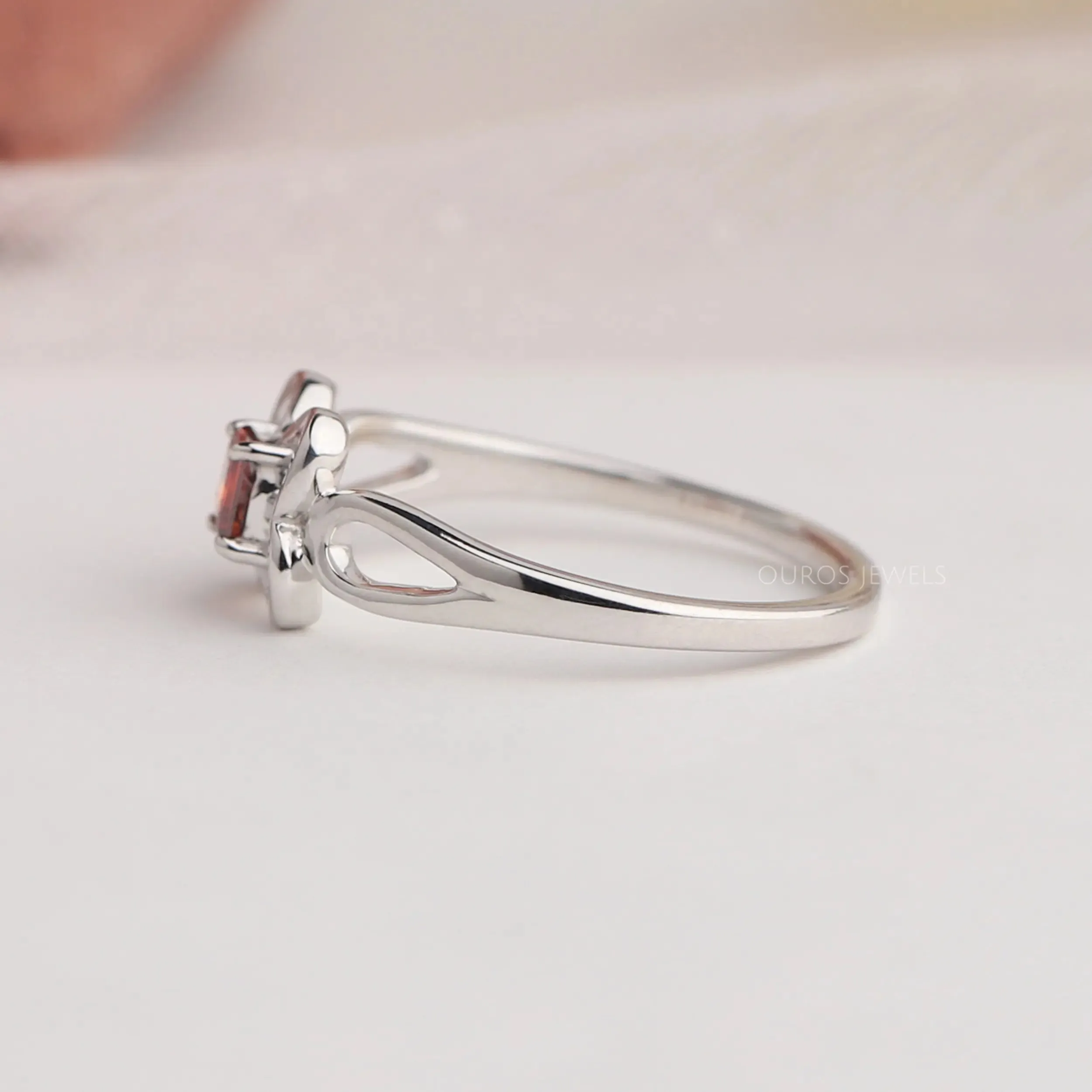 Red Princess Cut Butterfly Shape Dainty Ring