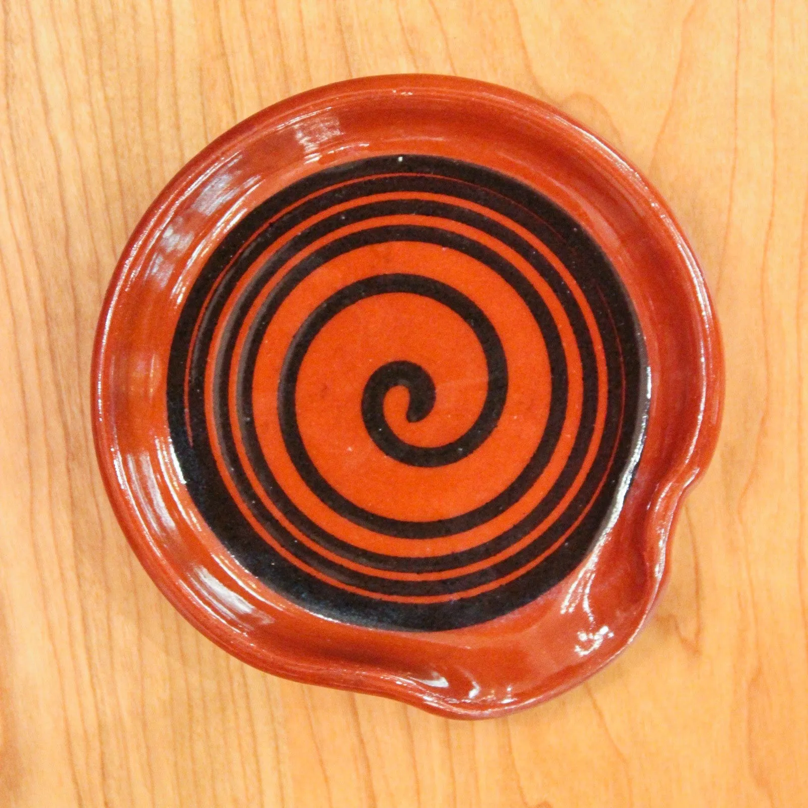 Redware Spoon Rest with Black Swirl