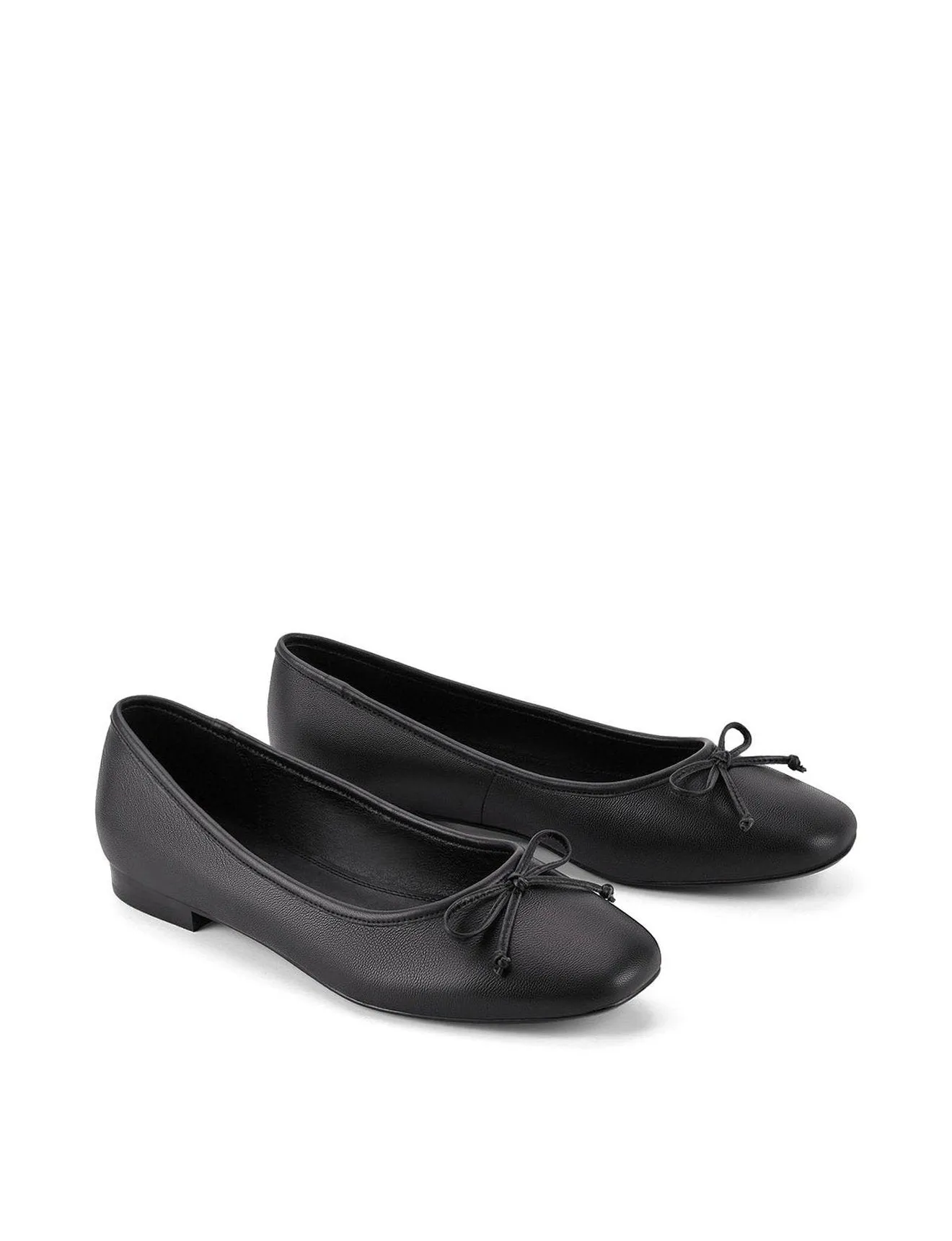 Regina Square Toe Ballet Flats - Black Leather