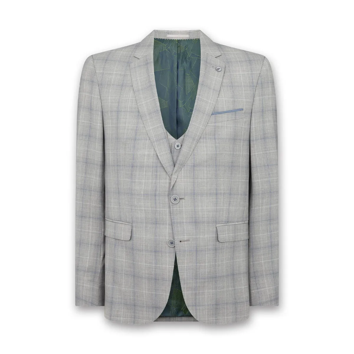 Remus - Lucian 3 Piece Check Suit in Grey/Blue