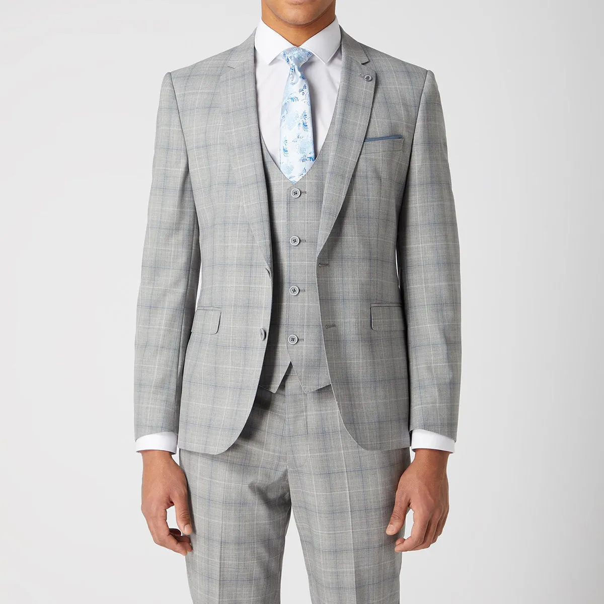 Remus - Lucian 3 Piece Check Suit in Grey/Blue