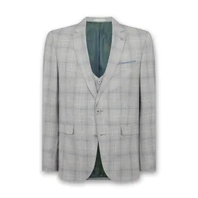 Remus - Lucian 3 Piece Check Suit in Grey/Blue