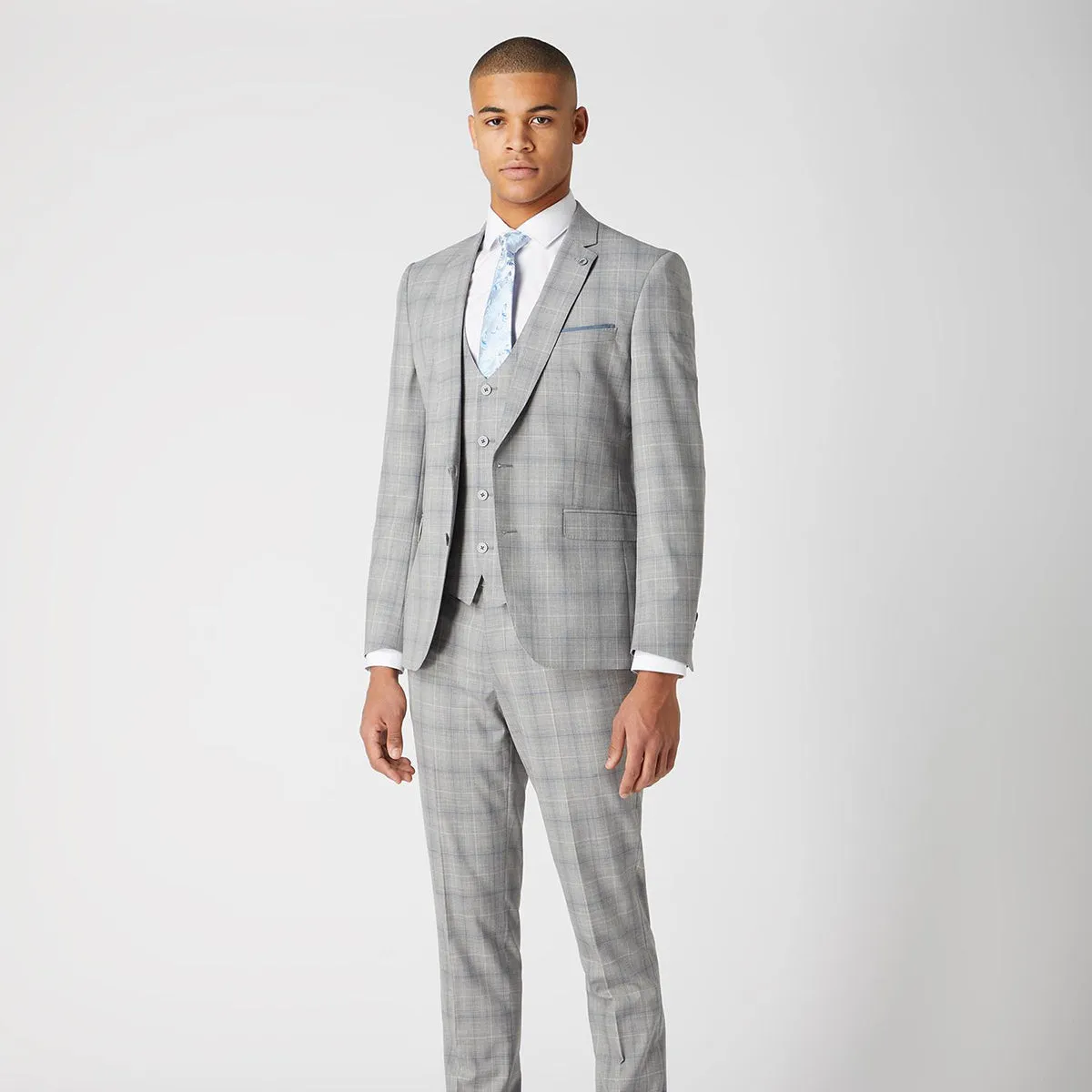 Remus - Lucian 3 Piece Check Suit in Grey/Blue