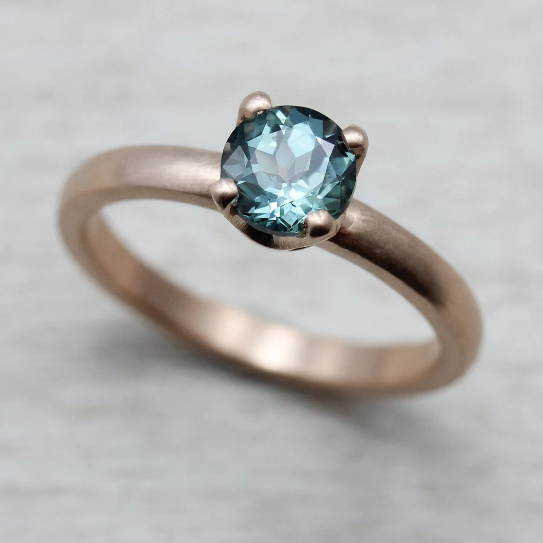 Rose Gold Crown Solitaire with Fair Trade Aqua Blue Sapphire