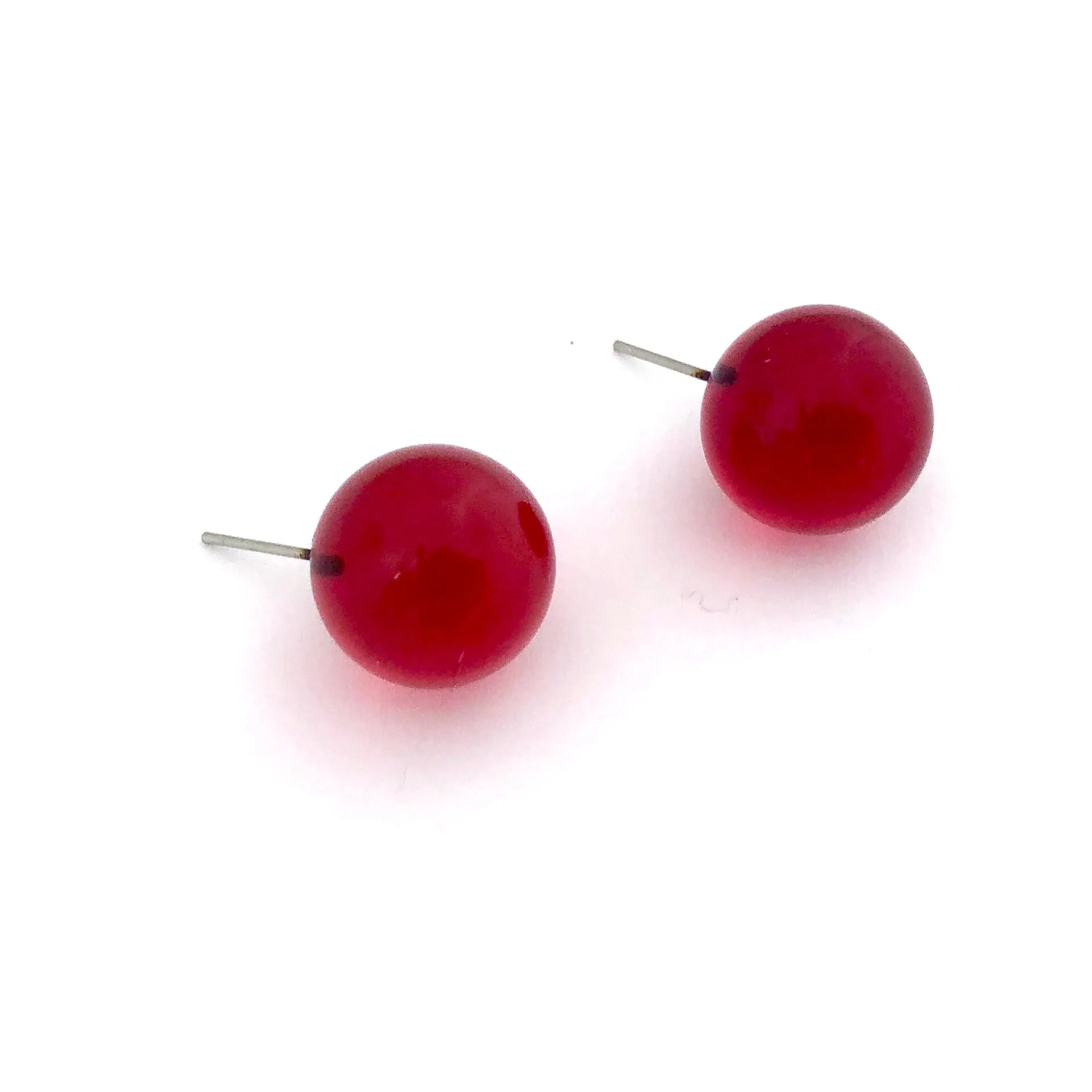 Ruby Red Transparent Jumbo Ball Stud Earrings