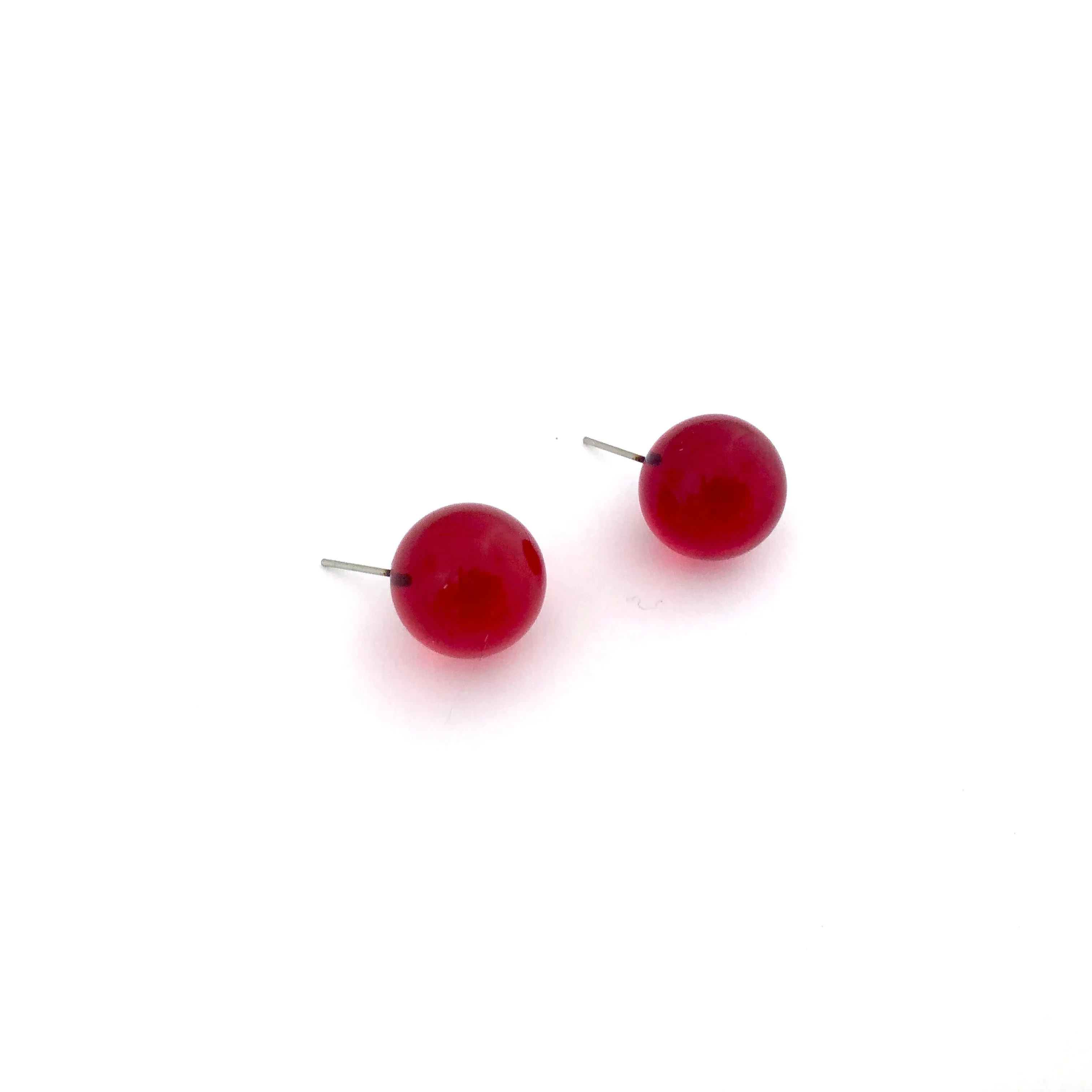 Ruby Red Transparent Jumbo Ball Stud Earrings