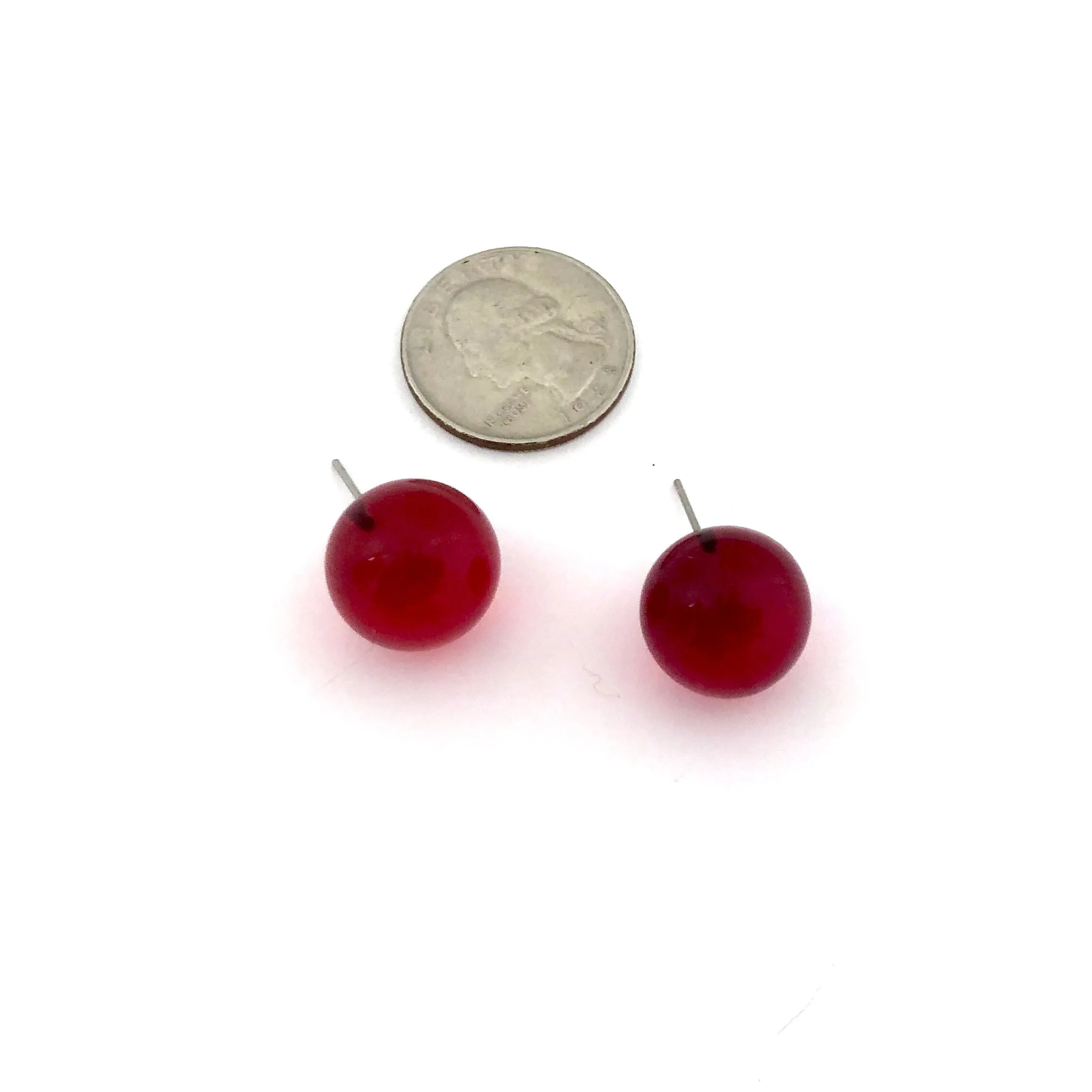 Ruby Red Transparent Jumbo Ball Stud Earrings