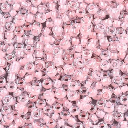 Seed Beads, Glass, Transparent, Inside Color, Pink, Luster, #8, Round, 3mm