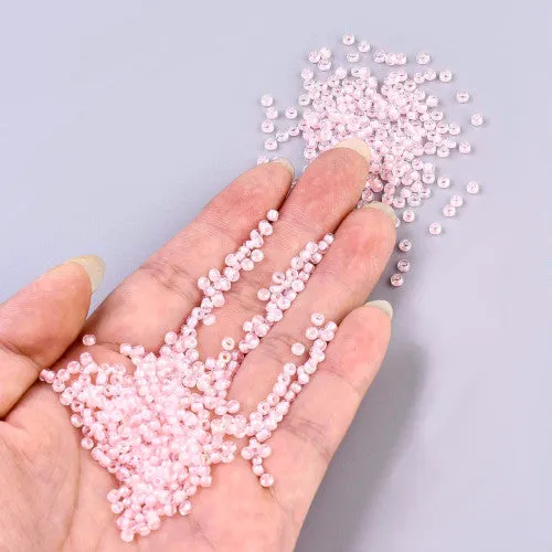 Seed Beads, Glass, Transparent, Inside Color, Pink, Luster, #8, Round, 3mm