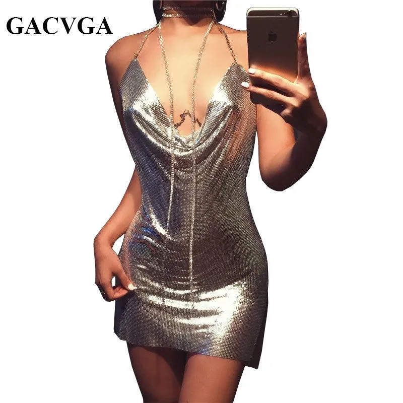 Sexy Diamond Halter Metal Party Dress