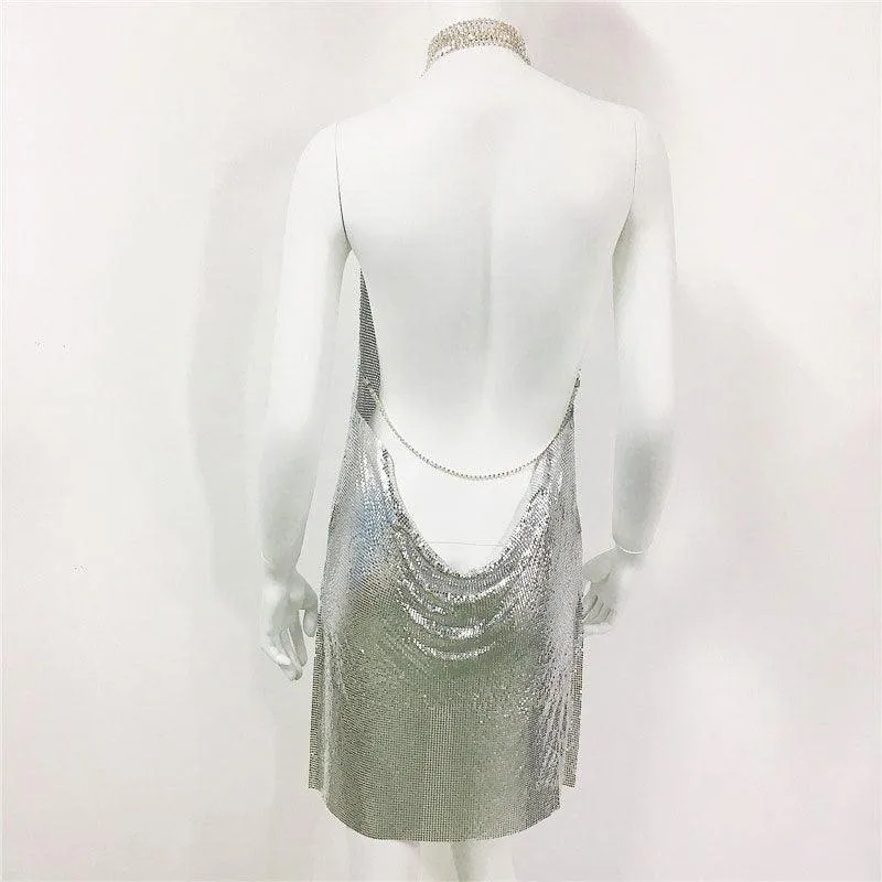 Sexy Diamond Halter Metal Party Dress