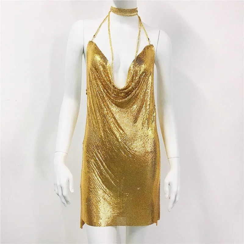 Sexy Diamond Halter Metal Party Dress