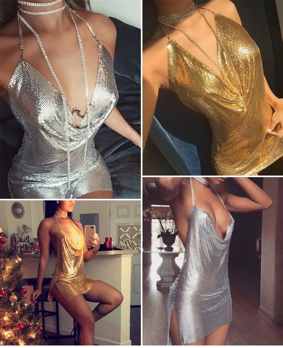 Sexy Diamond Halter Metal Party Dress