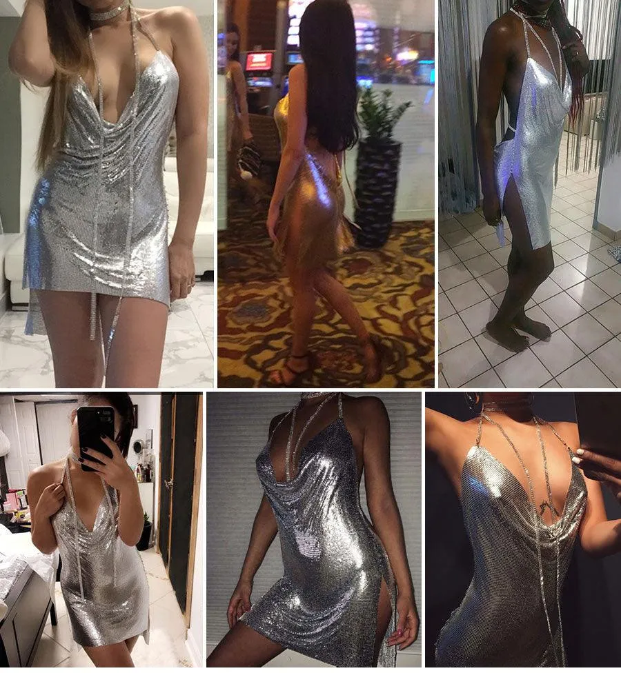 Sexy Diamond Halter Metal Party Dress