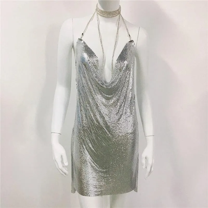 Sexy Diamond Halter Metal Party Dress