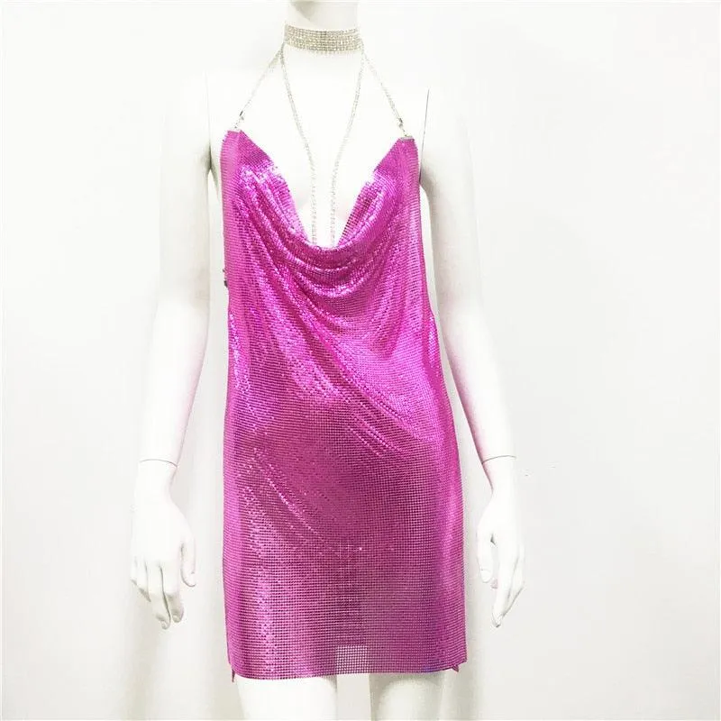 Sexy Diamond Halter Metal Party Dress