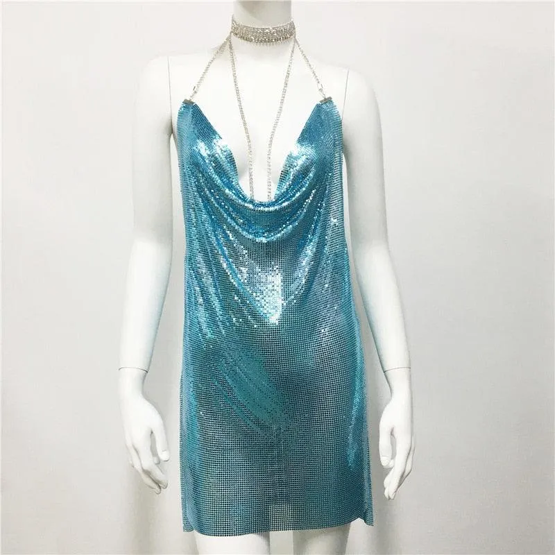 Sexy Diamond Halter Metal Party Dress