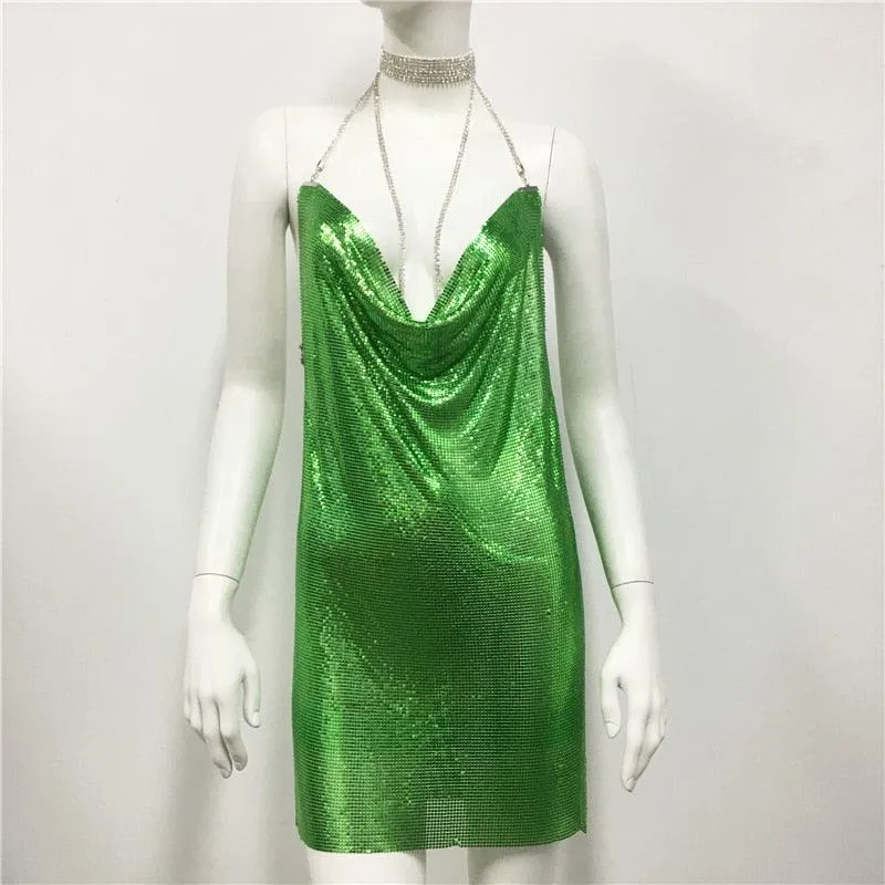 Sexy Diamond Halter Metal Party Dress