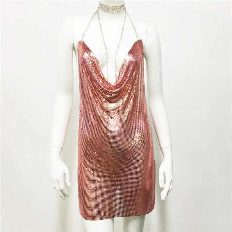 Sexy Diamond Halter Metal Party Dress