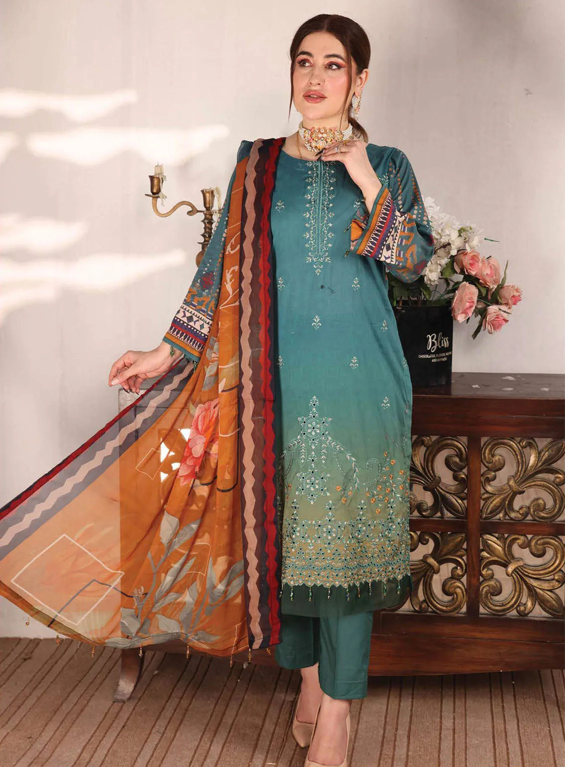 Shahkar By Schick Exclusive Embroidered Lawn 3 Piece Unstitched Suit SDH24SE D-04