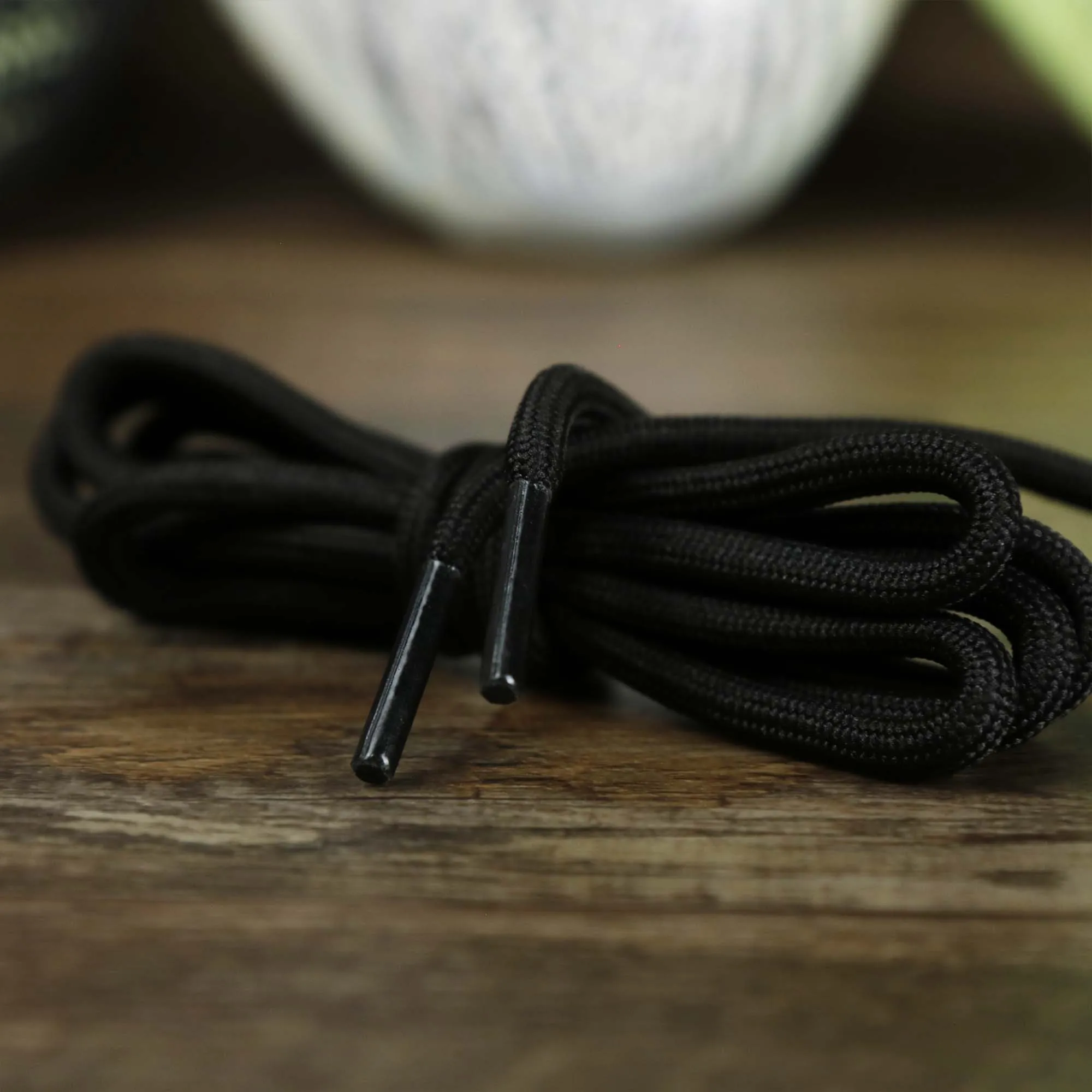 Solid Rope Black Shoelaces with Black Aglets | 120cm Capswag