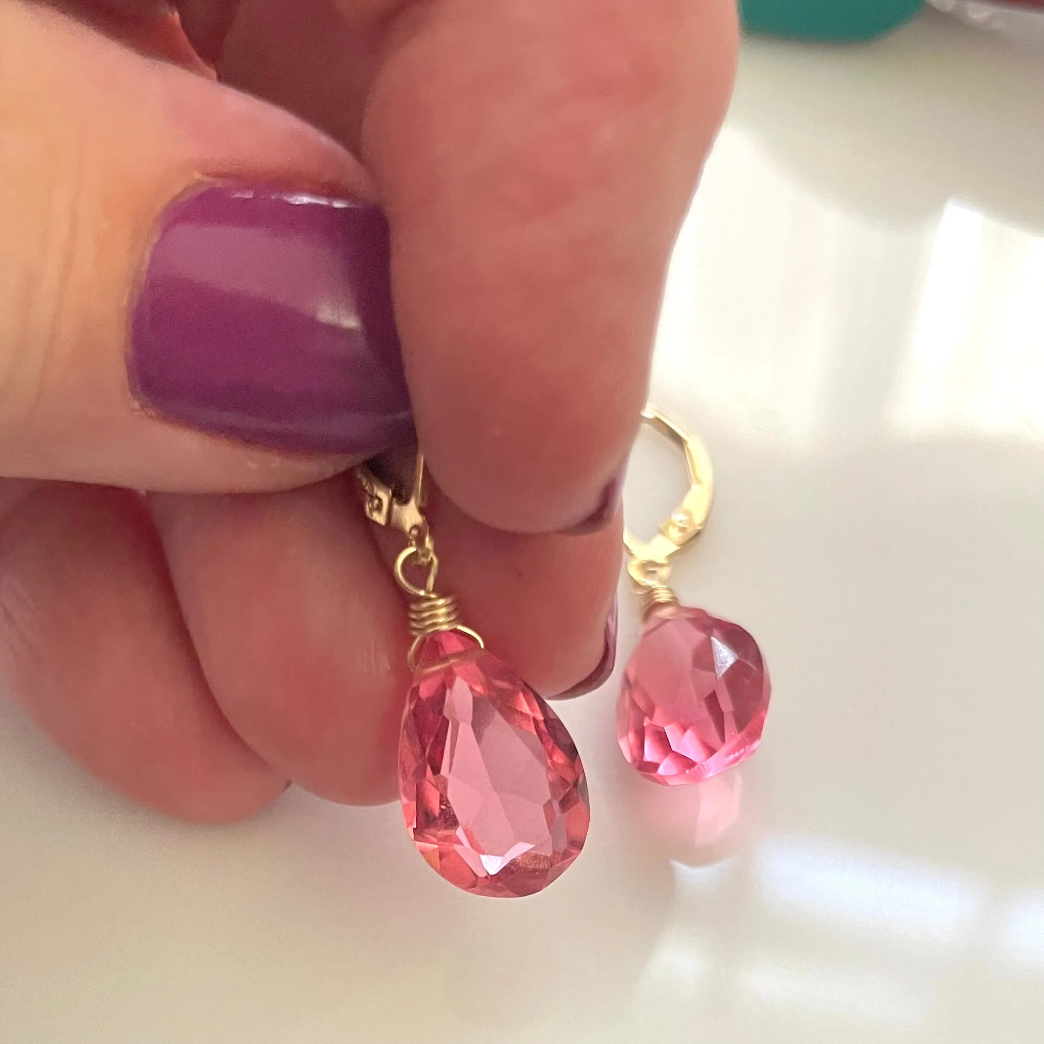 Sparkling Tourmaline Pink Dangle Earrings