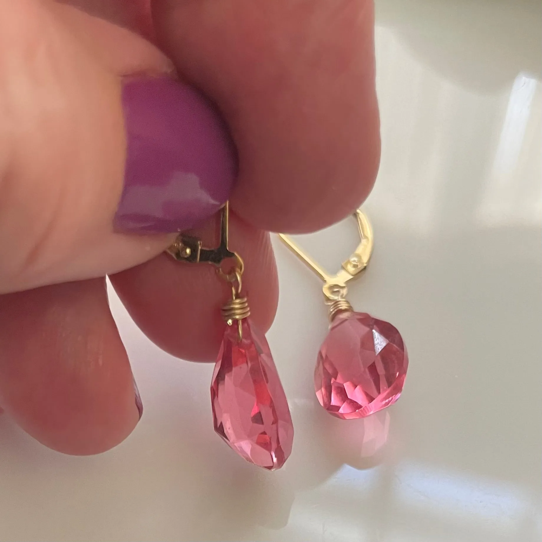 Sparkling Tourmaline Pink Dangle Earrings