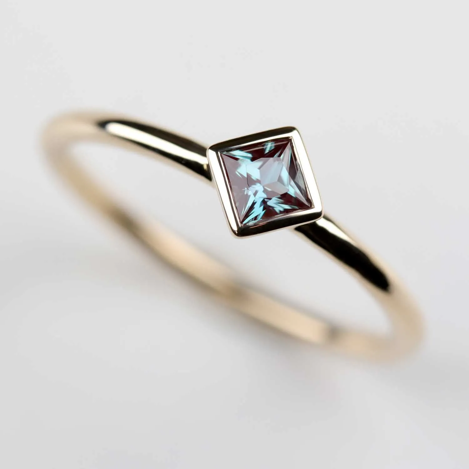 Square Cut Alexandrite Bezel Engagement Ring