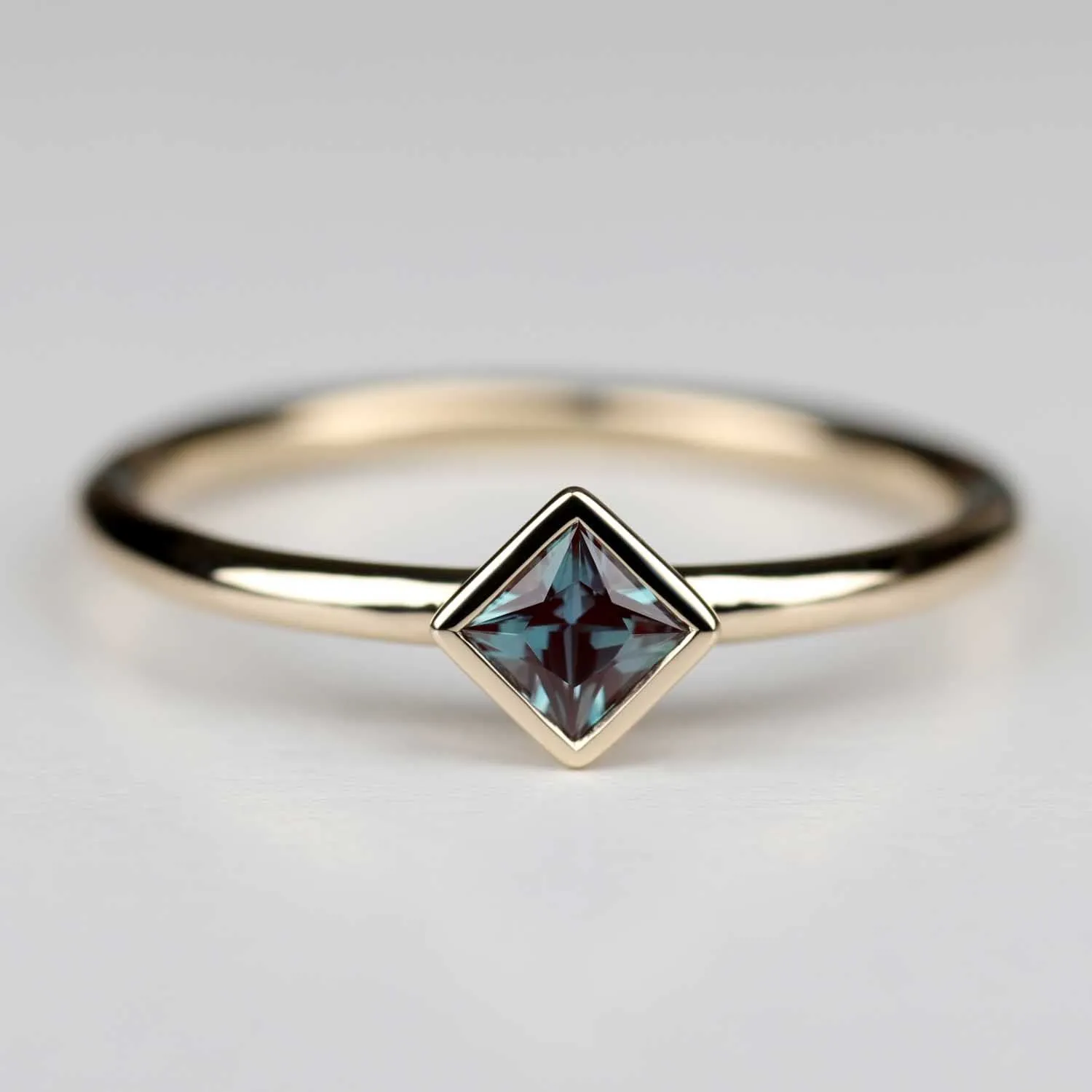 Square Cut Alexandrite Bezel Engagement Ring