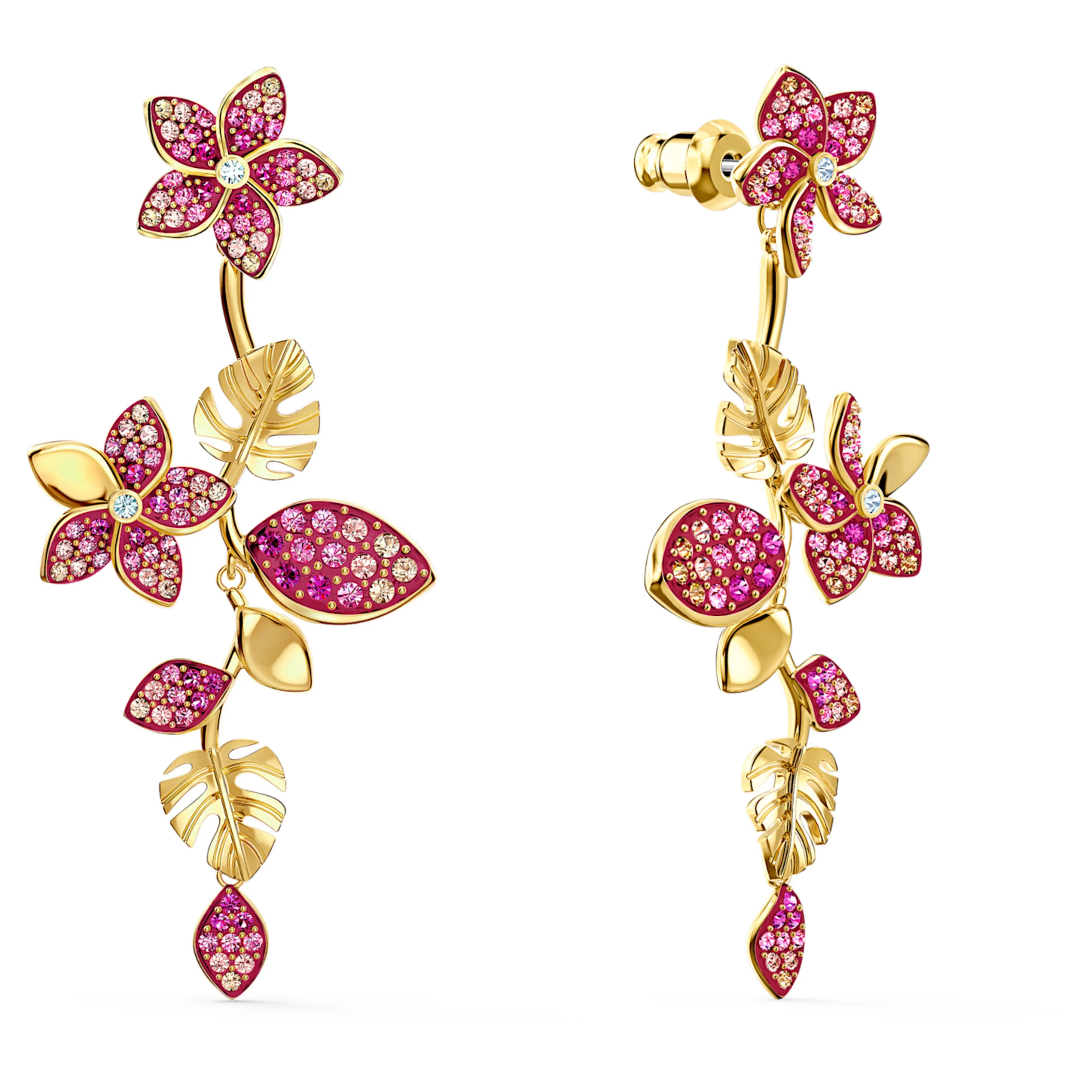 Swarovski Tropical Flower Pierced Earrings Pink, Gold-tone plated - 5520648