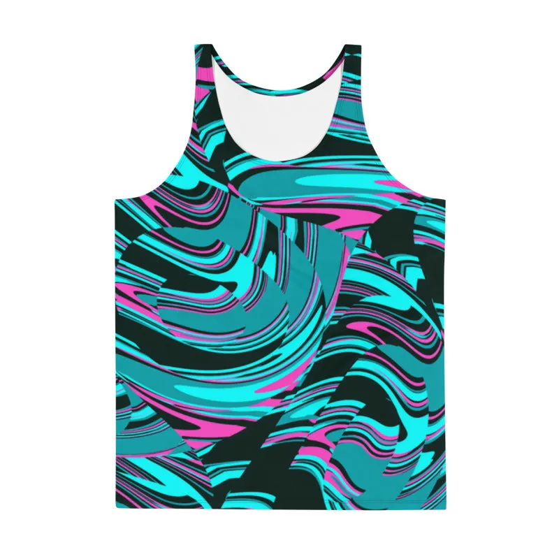 Teal and Black Unisex Abstract Rave Tank Top