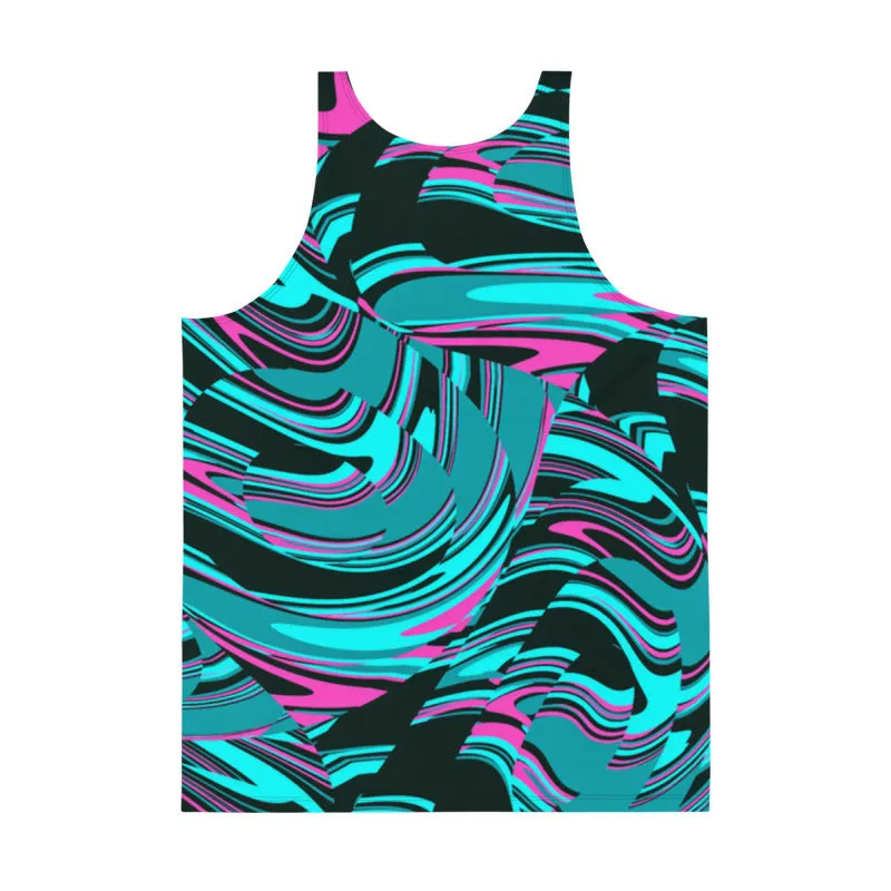 Teal and Black Unisex Abstract Rave Tank Top