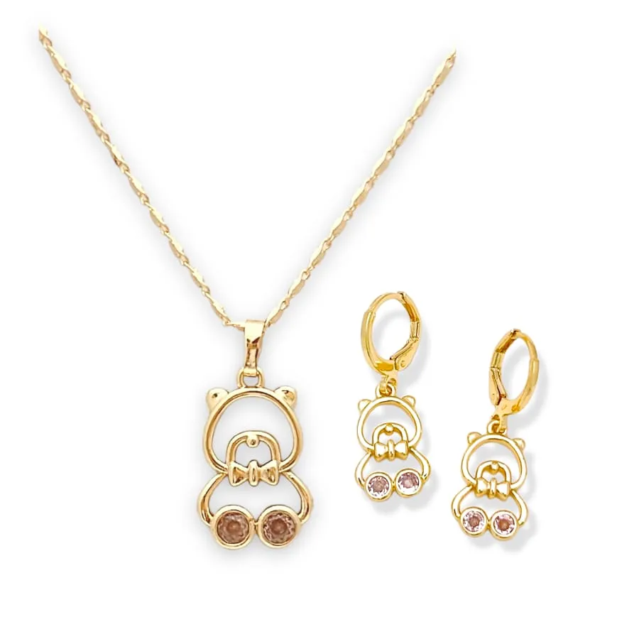 Teddy bear pink crystals set 18k of gold plated set